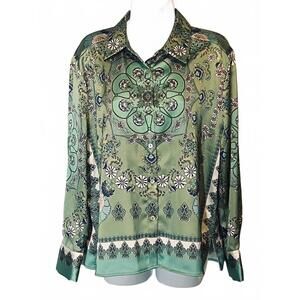 Rachel Zoe,  Boho Green Floral Patterned Women's Blouse, Size Med